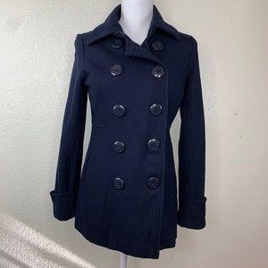 Delias coat navy blue double breasted trench